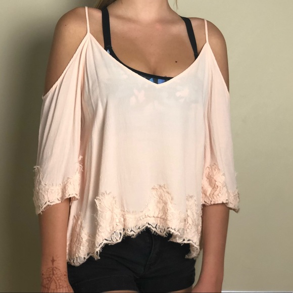 ASTR rose gold cold shoulder open back blouse - Picture 1 of 5